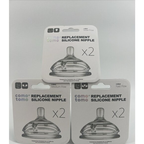 ComoTomo Replacement Silicone Nipples-Lot of 3 (Slow, Medium & Fast Flow) 2 each - Picture 1 of 11